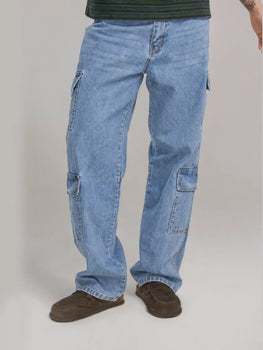 Unbound Stride Utility Denim Cargo in Vintage Blue, image 1